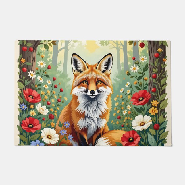 Felpudo Fox Wildflower Forest Illustration (Anverso)