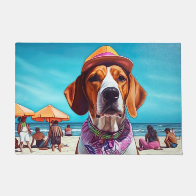 Felpudo Foxhound inglés americano en la playa, regalo de v (Anverso)