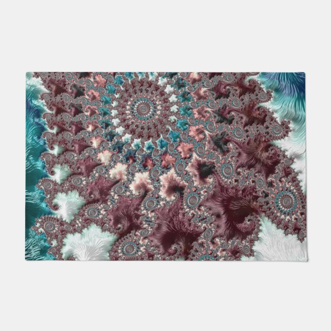 Felpudo Fractal espiral bohemiana ecléctica retro Groovy (Anverso)