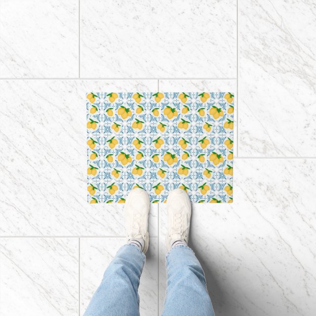 Felpudo French Country Lemon Blue Tile Pattern (Interior)