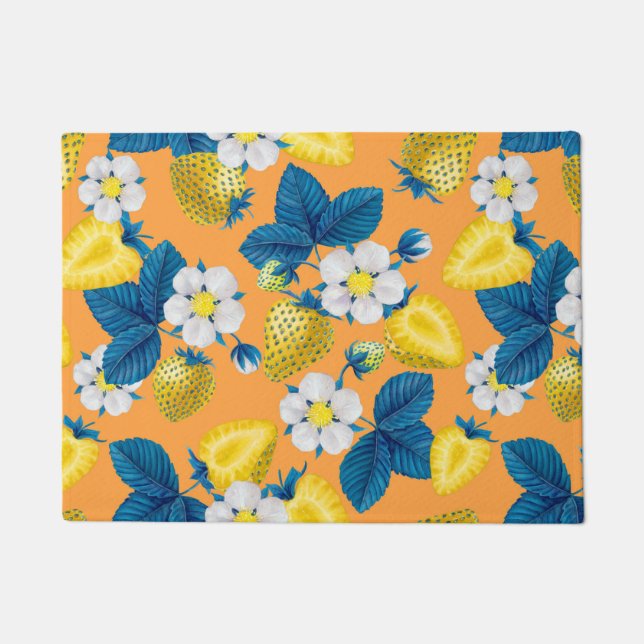 Felpudo Fresas amarillas en naranja (Anverso)