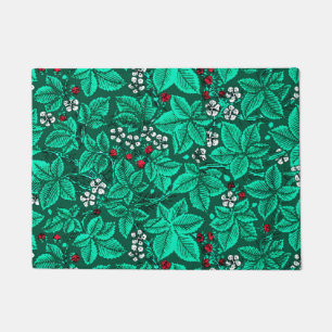 Felpudo Fresas y hojas de estilo Art Nouveau, turquesa