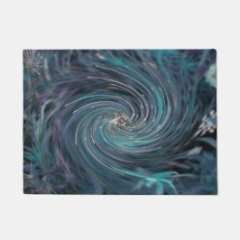 Felpudo Fresco Cósmico Abstracto Retro Negro y Verde Azula