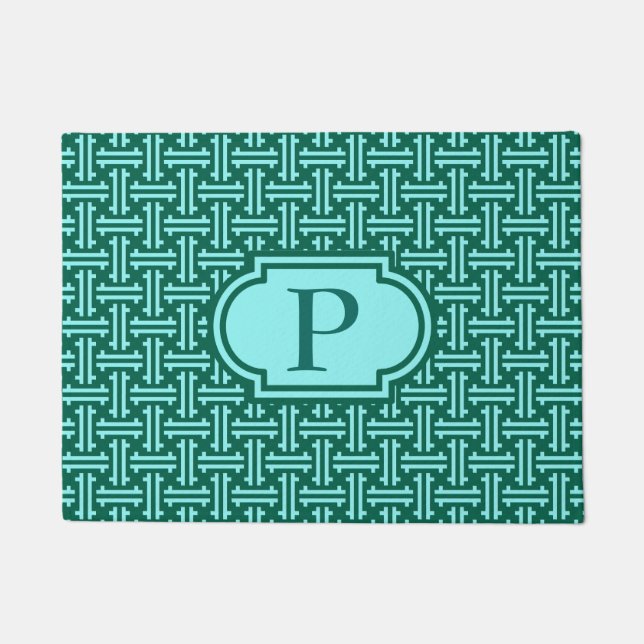 Felpudo Fret chino, turquesa y Aqua (Anverso)