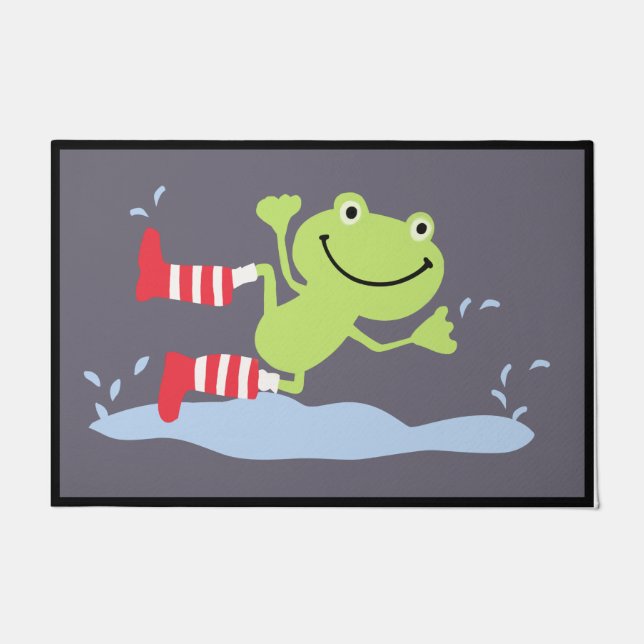 Felpudo Frog Font Porch Mat, Dancing Frog Welcome  (Anverso)