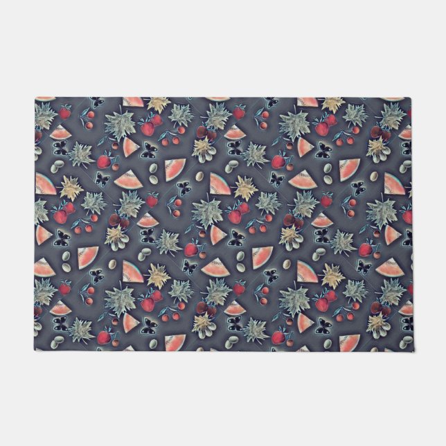 Felpudo Frutos de cosecha mora cereza sandía uva oscura (Anverso)