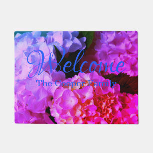 Felpudo Fuchsia Pink Hydrangeas flores púrpuras rosas