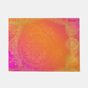 Felpudo Fucsia Rosa Naranja y Dorado Glam Mandala Indio
