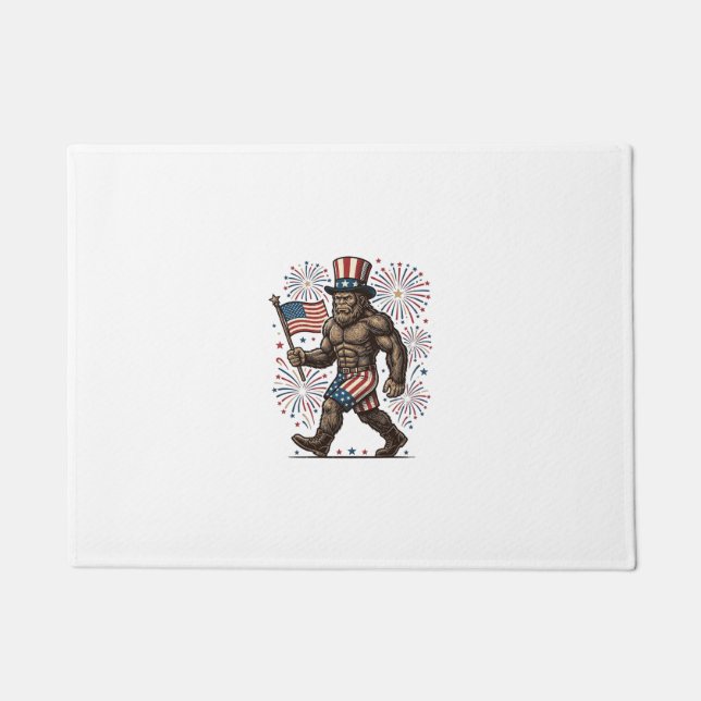 Felpudo Fuegos Artificiales Patrióticos de Sasquatch Graba (Anverso)