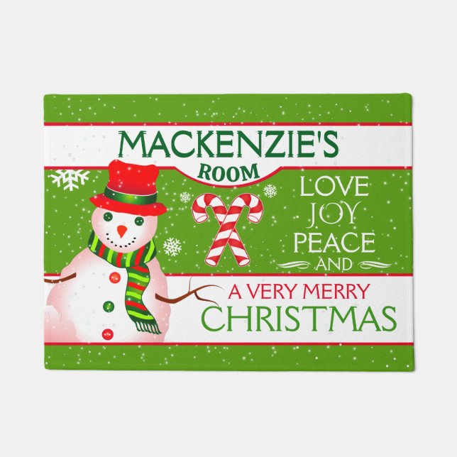 Felpudo FUN Snowman for CHILD'S ROOM | GREEN Christmas (Anverso)