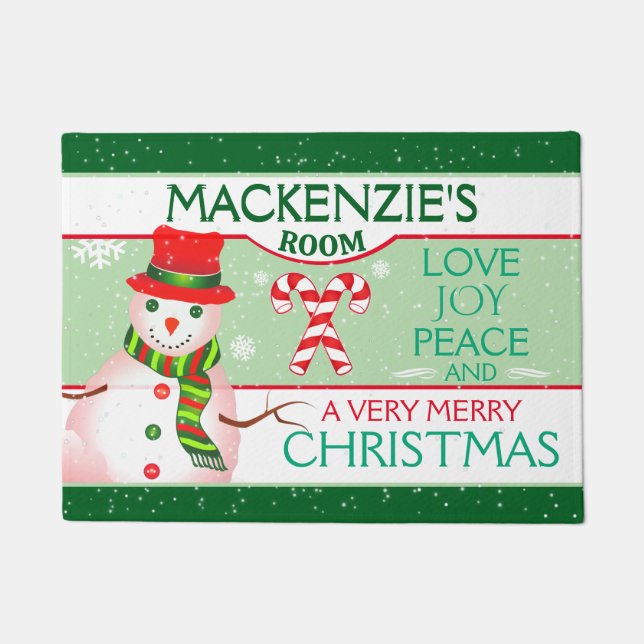 Felpudo FUN Snowman for CHILD'S ROOM | Two GREEN Christmas (Anverso)