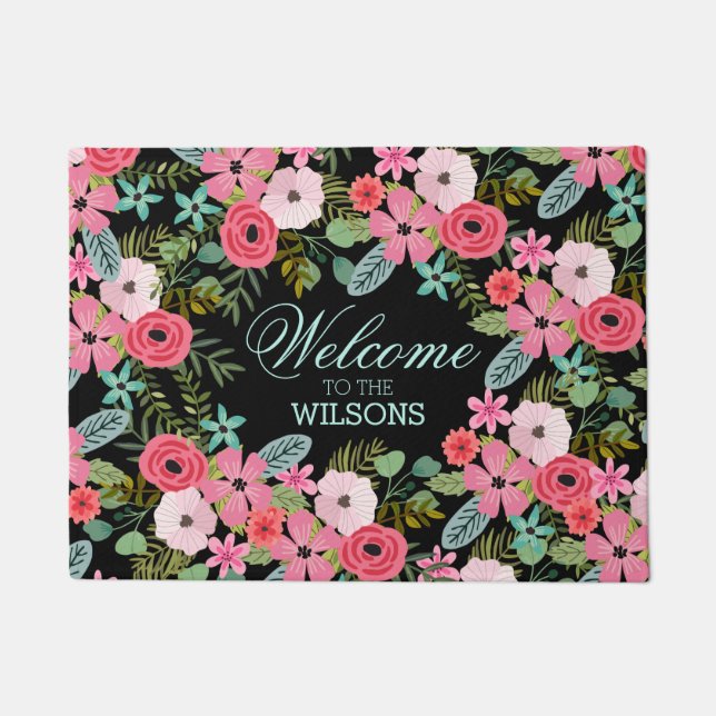Felpudo Funda de puerta personalizada Welcome Floral (Anverso)