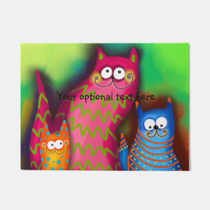 Felpudo Funky Artsy Colorful Cat Dote Mat