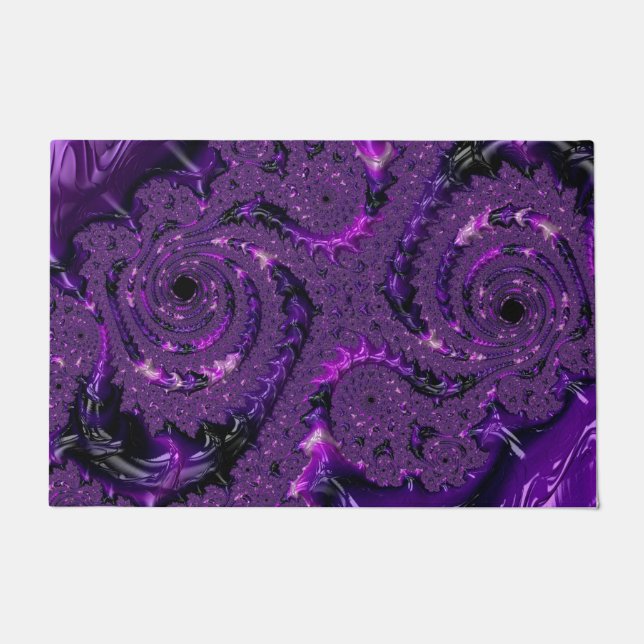Felpudo Funky Bold Boho Púrpura Digital Abstracto Fractal (Anverso)