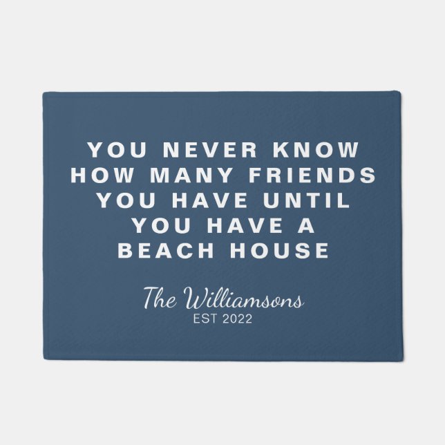 Felpudo Funny Beach House Friends cita Blue personalizado (Anverso)