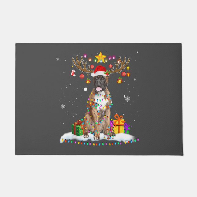 Felpudo Funny Boxer Dog Christmas Tee Reindeer Christmas (Anverso)