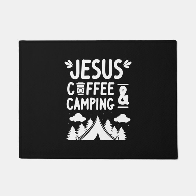 Felpudo Funny Christians Camp Caffeine Jesus Coffee & Camp (Anverso)