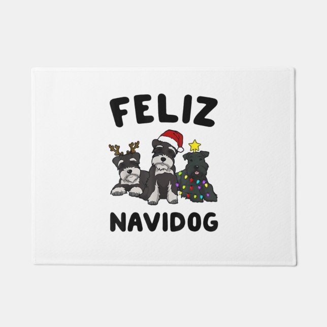 Felpudo Funny Feliz Navidog Ministra Schnauzer amante del  (Anverso)