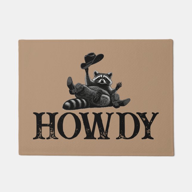 Felpudo Funny Howdy Raccoon with Cowboy Hat and Boots (Anverso)