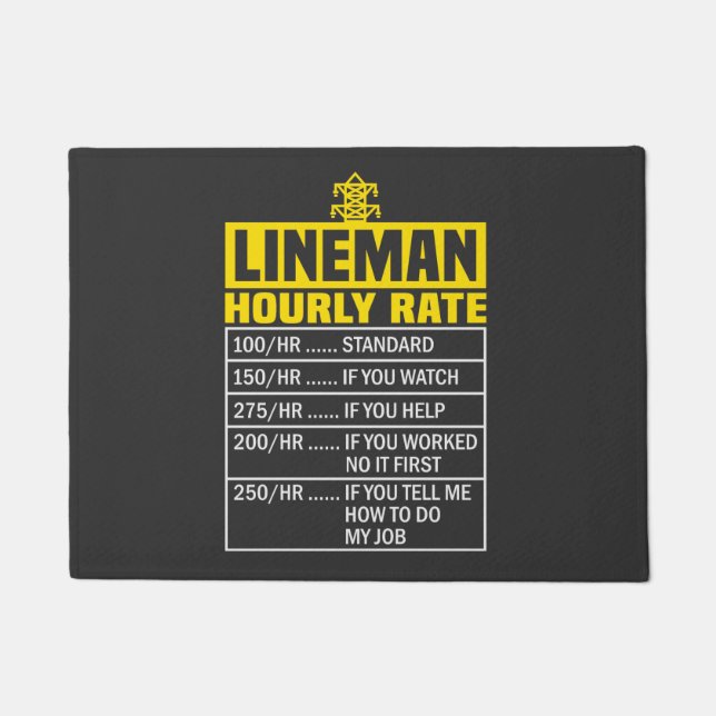 Felpudo Funny Lineman Hourrate Black Door Mat (Anverso)