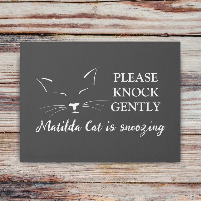 Felpudo Funny Mascota de citas de Personalizado de caras d (Please knock gently, your cat is snoozing doormat just for you. Add your cat's name)