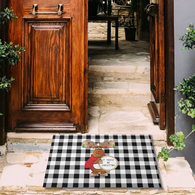 Felpudo Funny Moose Black Buffalo Check Navidades (Subido por el creador)