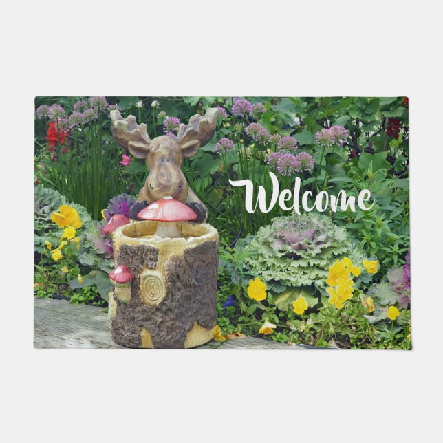 Felpudo Funny Moose Floral Garden Photo (Anverso)