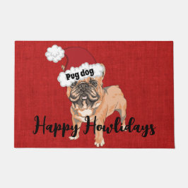 Felpudo Funny pug dog feliz júbilo rojo burlap festividad