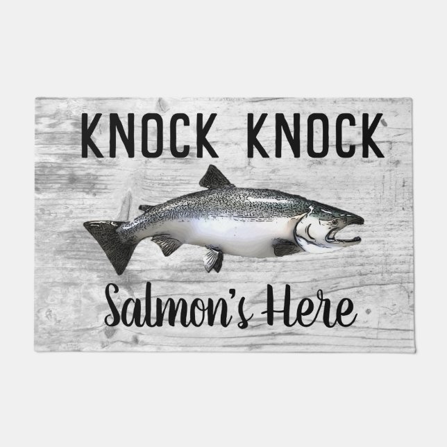 Felpudo Funny Salmon Ping Pun Knock Knock (Anverso)