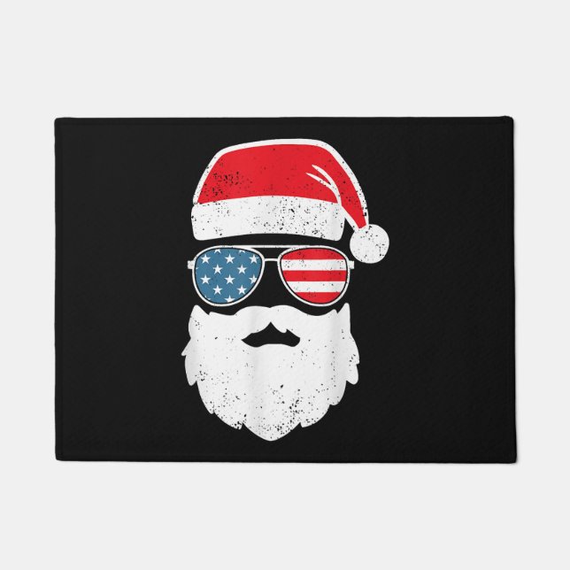 Felpudo Funny Santa Claus Face Gafas de sol Patriótico Ame (Anverso)