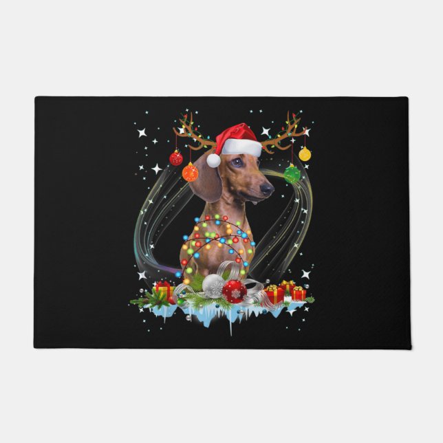 Felpudo Funny Santa Dachshund Reindeer Light Navidades (Anverso)