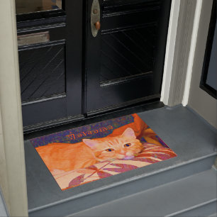 Felpudo Funny Tabby Cat Bright Naranja Cute