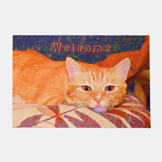 Felpudo Funny Tabby Cat Bright Naranja Cute (Anverso)