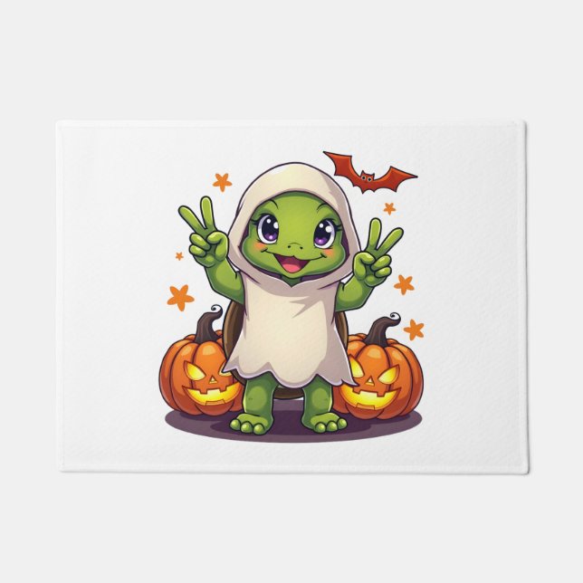 Felpudo Funny Turtle Ghost Pumpkin Boo Halloween Kids Mens (Anverso)