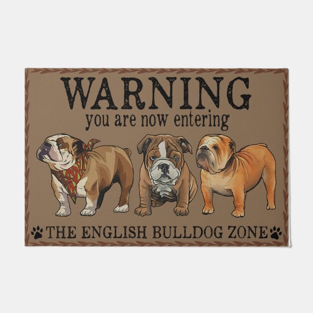 Felpudo Funny Warning English Bulldog Zone Doormat (Anverso)