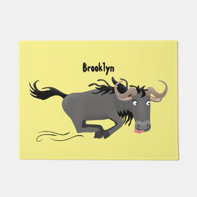 Felpudo Funny Wildebeest corriendo ilustracion personaliza (Anverso)