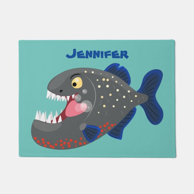 Felpudo Furioso ilustracion personalizado de piranha (Anverso)