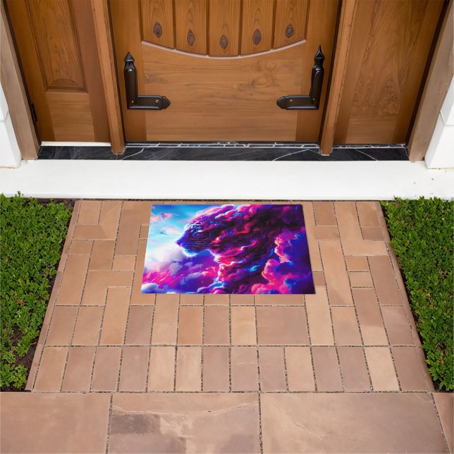 Felpudo Futuristic Cosmic Neon Leopard  (Exterior)