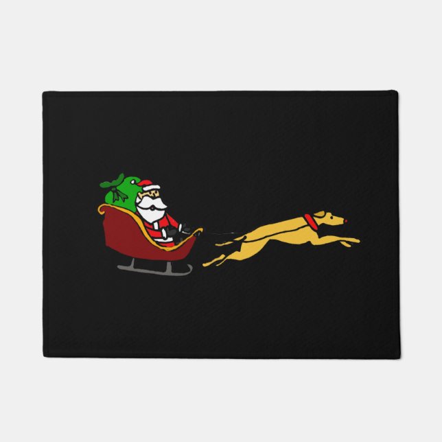 Felpudo Galgo divertido que tira del trineo del navidad (Anverso)