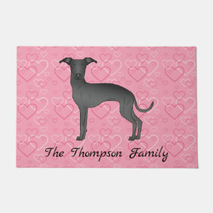 Felpudo Galgo Italiano Negro Adorable Perro Sobre Corazone