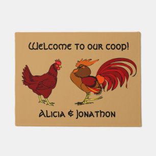 Felpudo Gallo y gallina "recepción a nuestro gallinero "