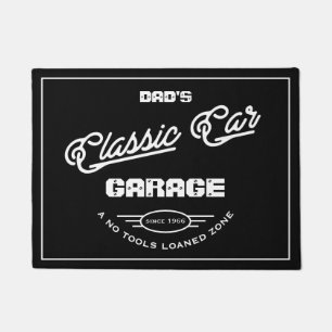 Felpudo Garage Classic Car Cualquier nombre Black White Re