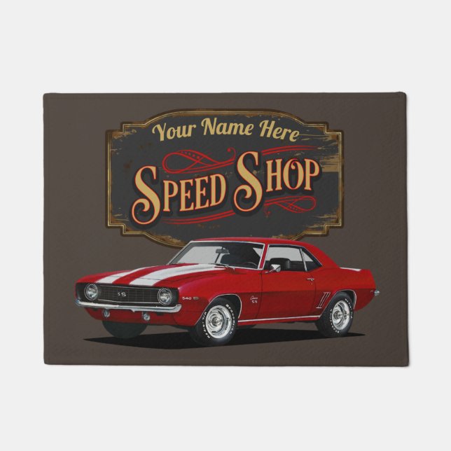 Felpudo Garaje Camaro Rojo personalizado (Anverso)