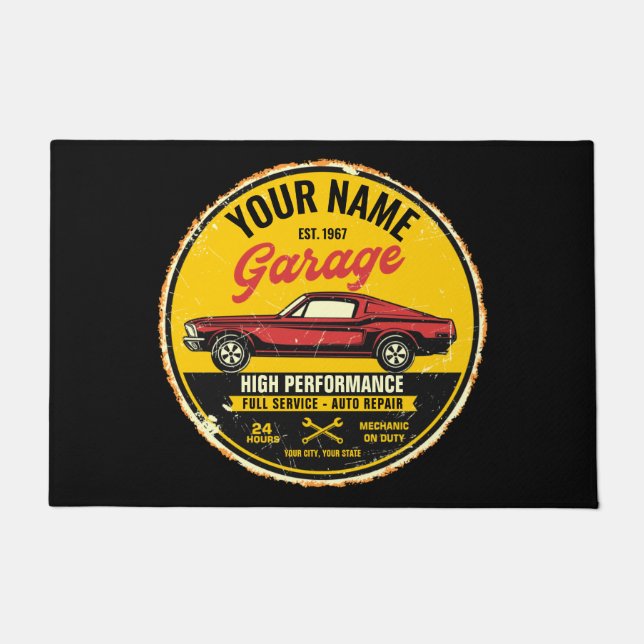 Felpudo Garaje Fastback Red Classic para coches personaliz (Anverso)