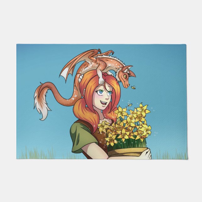 Felpudo Gathering Flowers with a Dragon (Anverso)