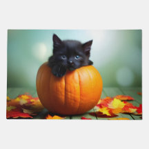 Gatito negro en una calabaza