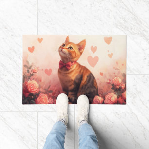 Felpudo Gato Abisinio con Rosas - Día de San Valentín