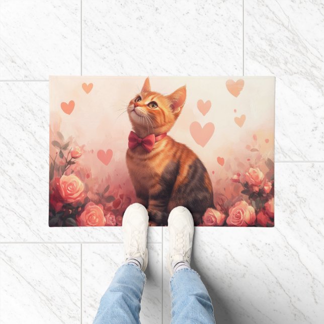 Felpudo Gato Abisinio con Rosas - Día de San Valentín  (Interior)