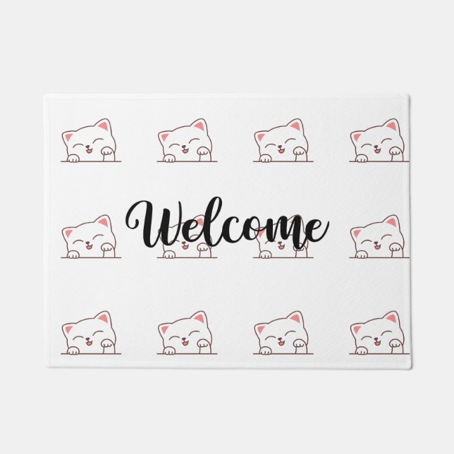 Felpudo Gato Adorable Espiando Bienvenida (Anverso)