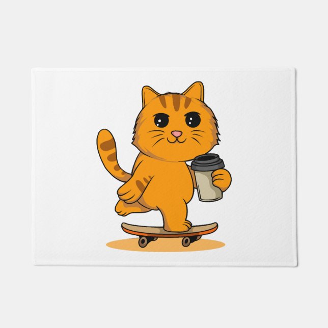Felpudo Gato Adorable Patinando (Anverso)